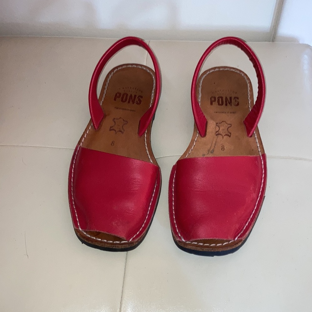 Pons Avarcas Red Leather Slip-On Flats Sandals Spain European Summer 8